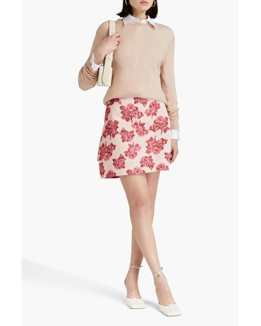 Emilia Wickstead Red Floral-print Taffeta Mini Skirt