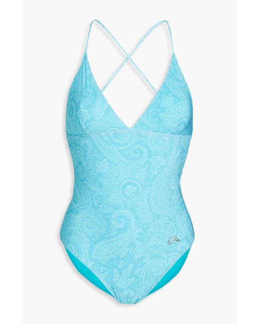 Etro Blue Paisley-print Swimsuit