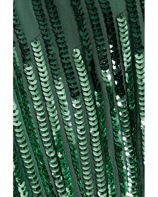 Rixo Green Bradshaw One-sleeve Sequined Tulle Midi Dress