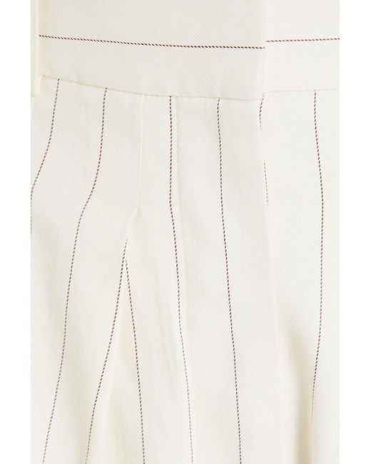 FRAME White Cropped Pleated Linen-blend Tapered Pants