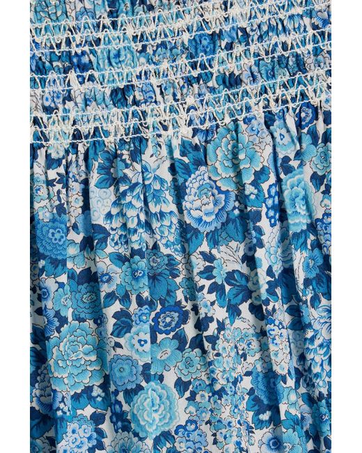 LoveShackFancy Blue Minnie Tiered Smocked Floral-print Cotton-poplin Midi Dress