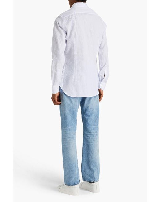 Canali White Striped Cotton-seersucker Shirt for men