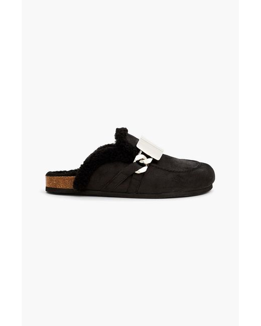 J.W. Anderson Black Plaque Chain Shearling Mules for men