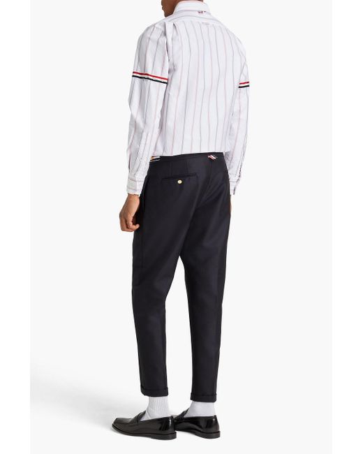 Thom Browne Blue Tapered Grain De Poudre Wool And Mohair-blend Pants for men