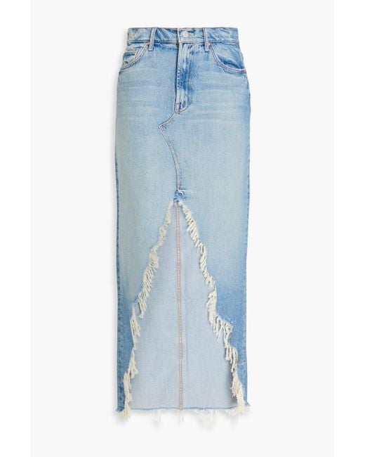 Mother Blue Distressed Denim Midi Skirt