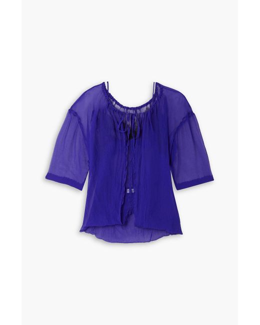 Dries Van Noten Blue Layered Silk-blend Crepon Top