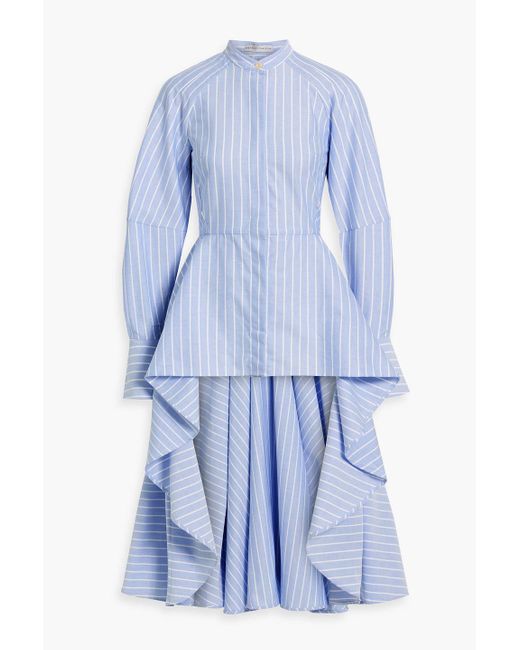 Palmer//Harding Blue Tranquility Ruffled Striped Cotton-poplin Shirt