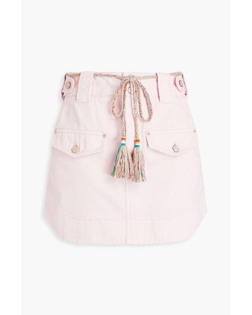 Zimmermann Pink Belted Denim Mini Skirt