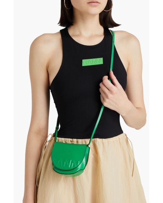 Ganni Green Embossed Textured-leather Shoulder Bag