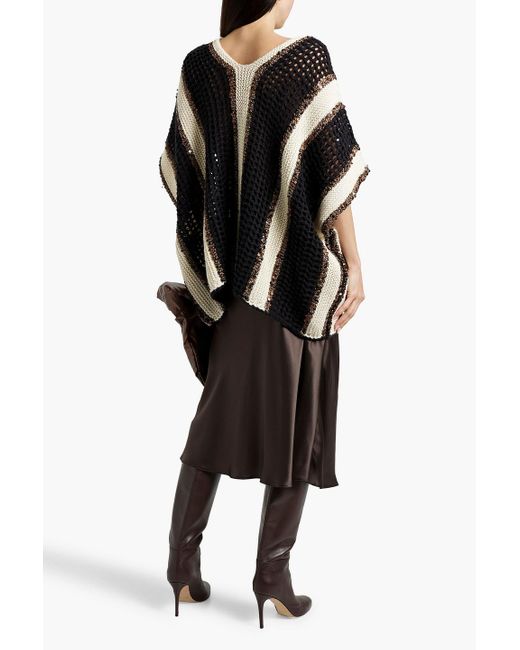 Brunello Cucinelli Black Sequin-Embellished Open-Knit Jute-Blend Sweater