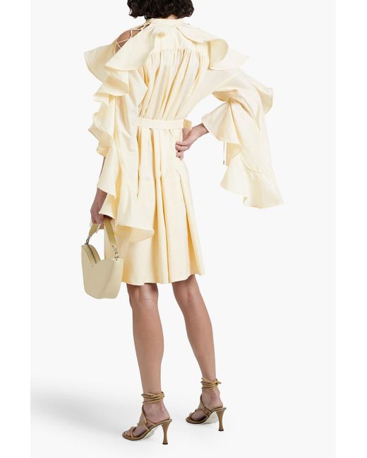 Palmer//Harding Natural Prosper Belted Ruffled Cotton-blend Poplin Dress