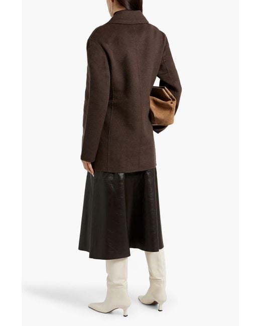 Totême  Brown Double-Breasted Wool-Felt Coat