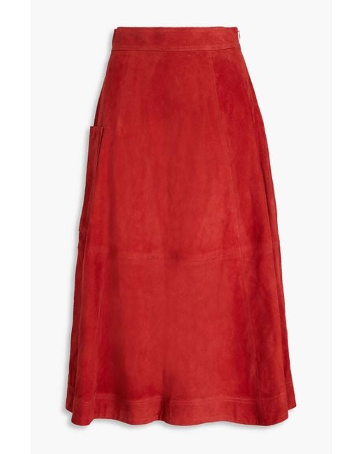 Loulou Studio Red Thea Suede Midi Skirt