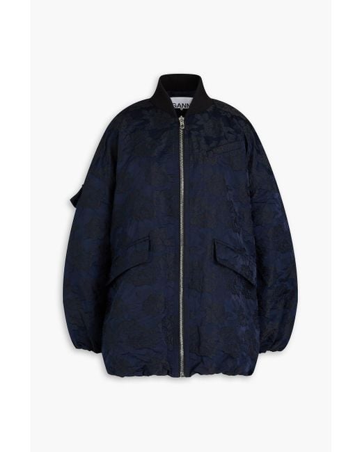 Ganni Blue Oversized Floral-Jacquard Bomber Jacket