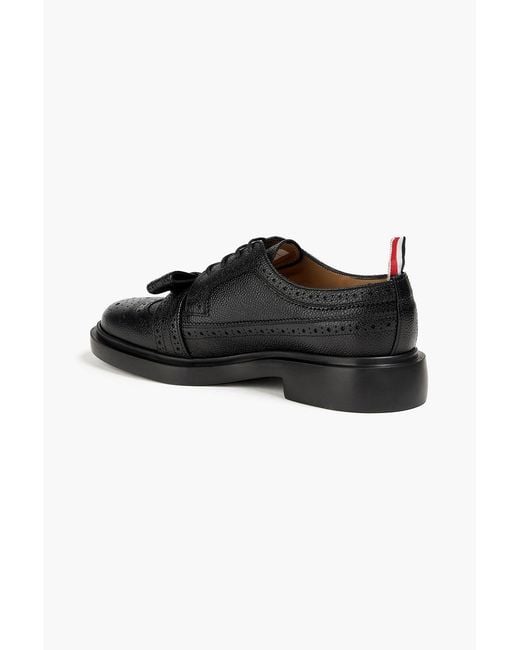 Thom Browne Black Perforated Pebbled-Leather Brogues