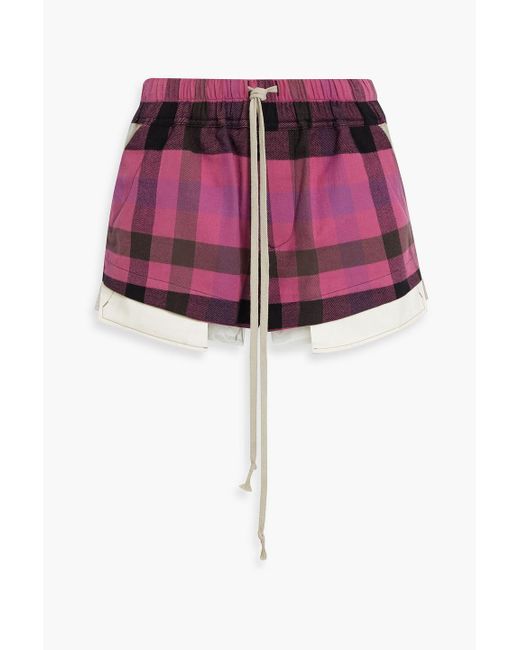 Rick Owens Pink Checked Cotton-flannel And Cupro-satin Shorts