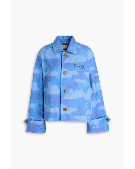 Marni Blue Printed Cotton-Blend Canvas Jacket