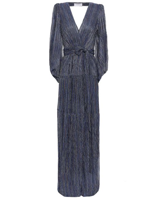 Ba&sh Maddie Open-back Wrap-effect Metallic Stretch-knit Maxi Dress Royal Blue