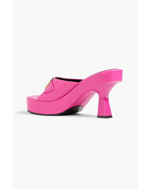 Versace Pink La Medusa Embellished Leather Platform Mules