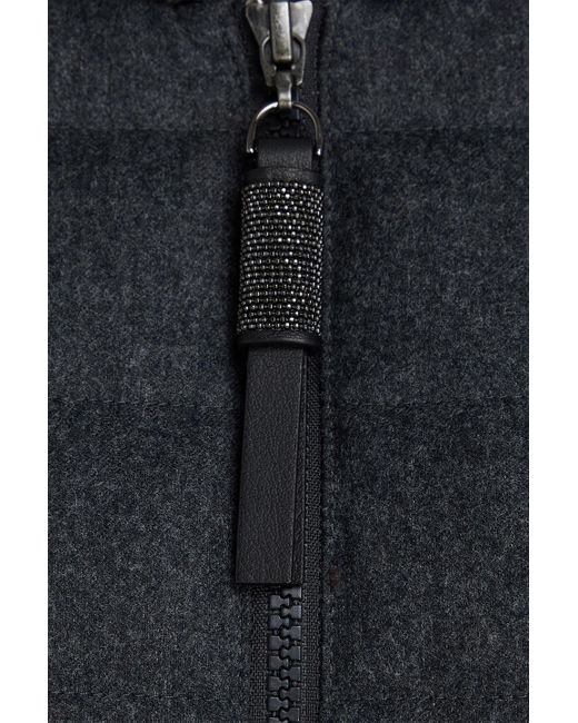 Brunello Cucinelli Black Bead-Embellished Quilted Wool-Felt Hooded Jacket