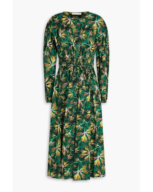 Ulla Johnson Green Adalie Floral-Print Cotton-Poplin Midi Dress