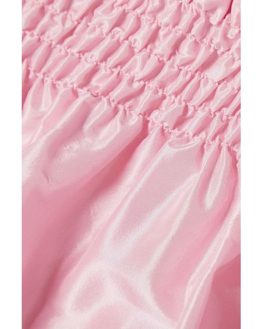 Adam Lippes Pink Schulterfreies oberteil aus seidentaft mit rüschen