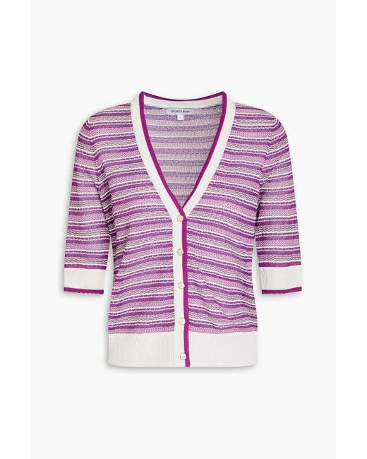 Veronica Beard Purple Varia gestreifter strickcardigan in häkeloptik