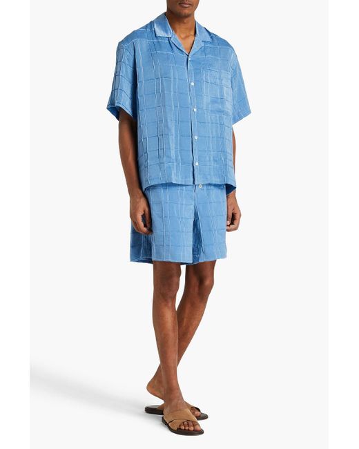 Jacquemus Blue Jean Checked Washed-satin Shirt for men