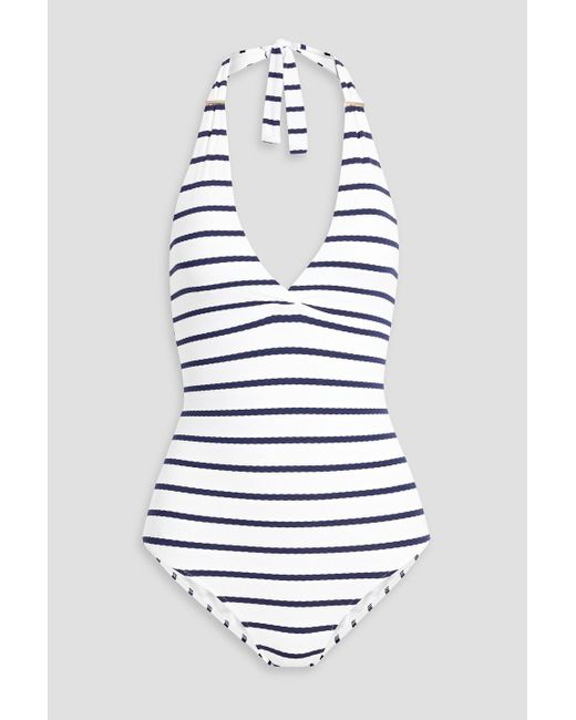 Melissa Odabash White Rimini Striped Stretch-piquè Halterneck Swimsuit