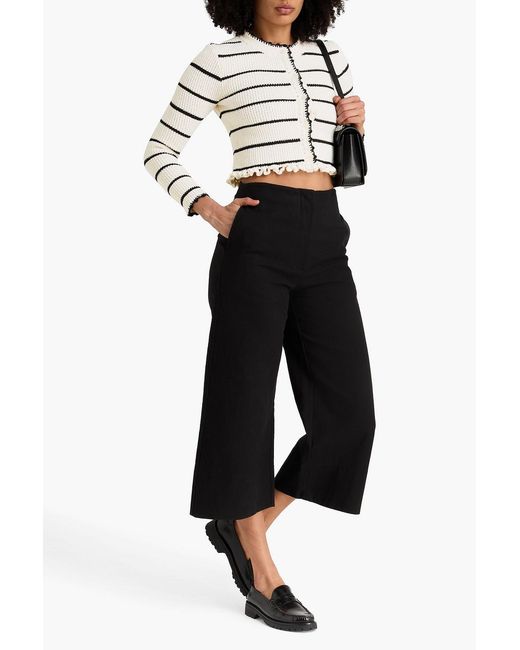 Claudie Pierlot Gray Cropped Striped Intarsia Cotton-blend Cardigan