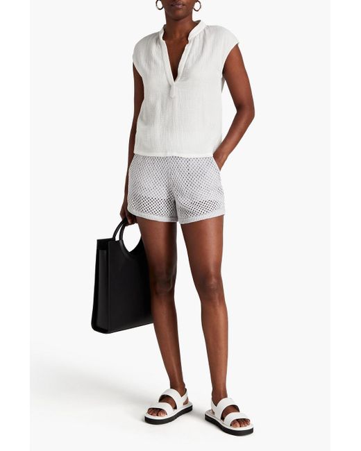 Monrow White Cotton And Modal-blend Open-knit Shorts