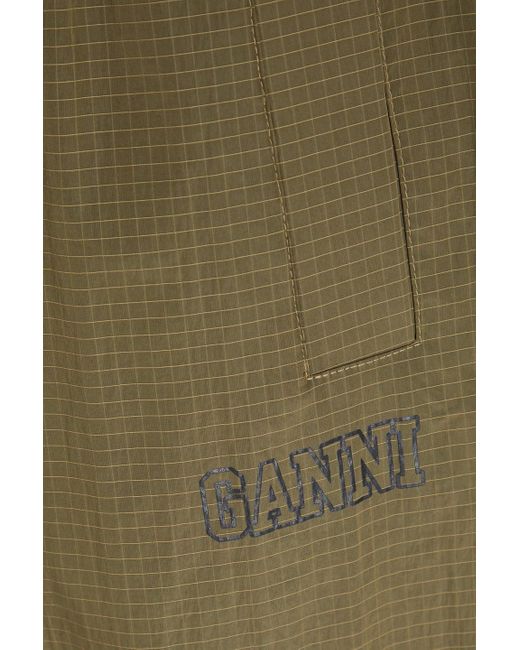 Ganni Green Logo-print Ripstop Straight-leg Pants