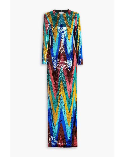 Halpern Blue Open-back Sequined Tulle Gown