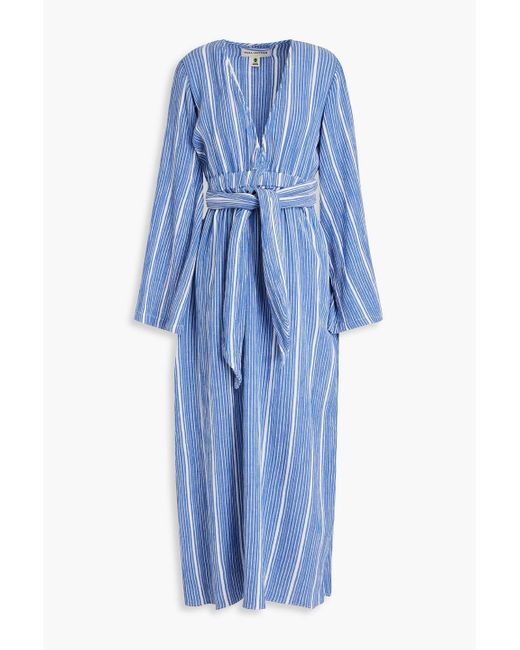 Mara Hoffman Blue Blair Belted Striped Cotton-gauze Dress