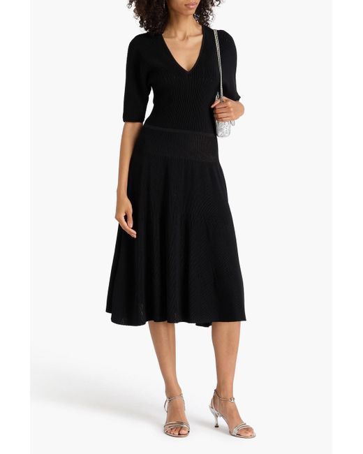 Hervé Léger Black Lyla Ribbed-knit Midi Dress