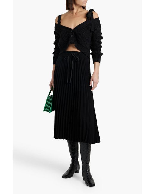 RED Valentino Black Cold-shoulder Cropped Cable-knit Cardigan