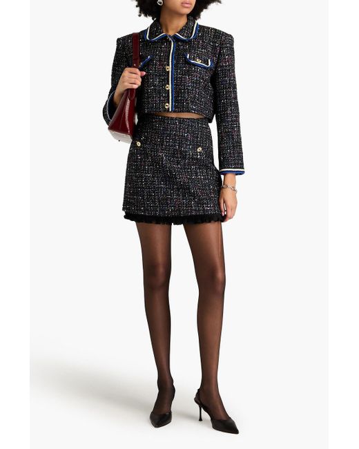 Sandro Black Cropped Metallic Cotton-blend Tweed Jacket