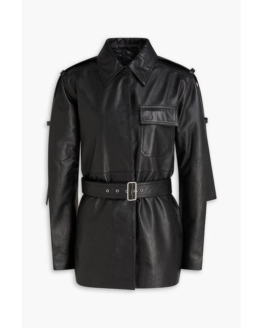 Victoria Beckham Black Belted Leather Jacket
