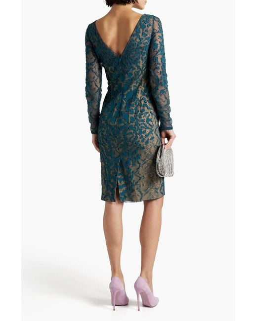 Zuhair Murad Blue Appliquéd Cady-paneled Chantilly Lace Dress