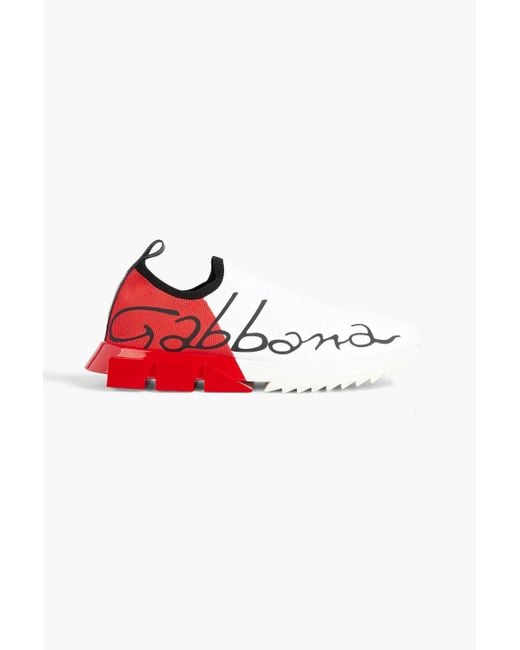 Dolce & Gabbana Red Printed Stretch-knit Slip-on Sneakers for men
