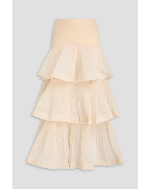 Zimmermann Natural Tiered Plissé-Organza Maxi Skirt