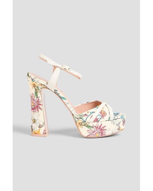 Malone Souliers White Keaton Floral-Print Faille Platform Sandals