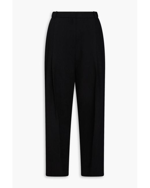 TOVE Black Robena Pleated Wool-Tweed Tapered Pants