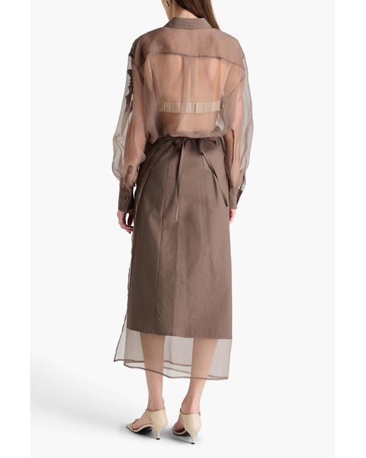 Brunello Cucinelli Brown Appliquéd Silk-Organza Shirt