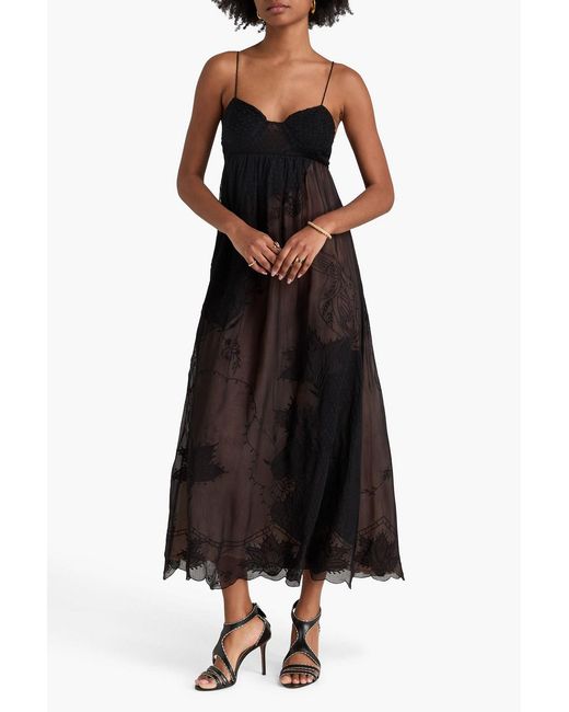 farm rio black embroidered dress Black Bold Flowers Long Sleeve Midi Dress main image 0