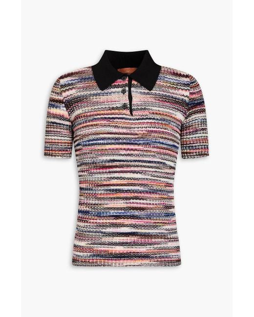 Missoni Red Marled Ribbed-Knit Polo Shirt