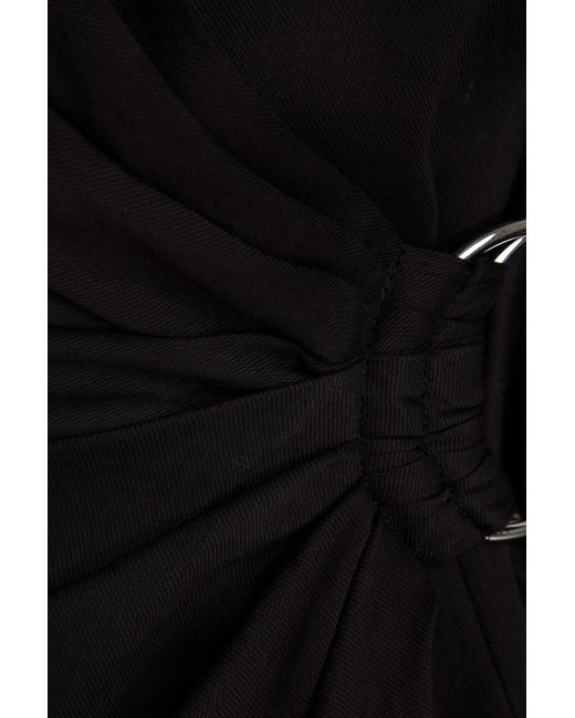 IRO Black Ruched Lyocell Twill Mini Wrap Dress