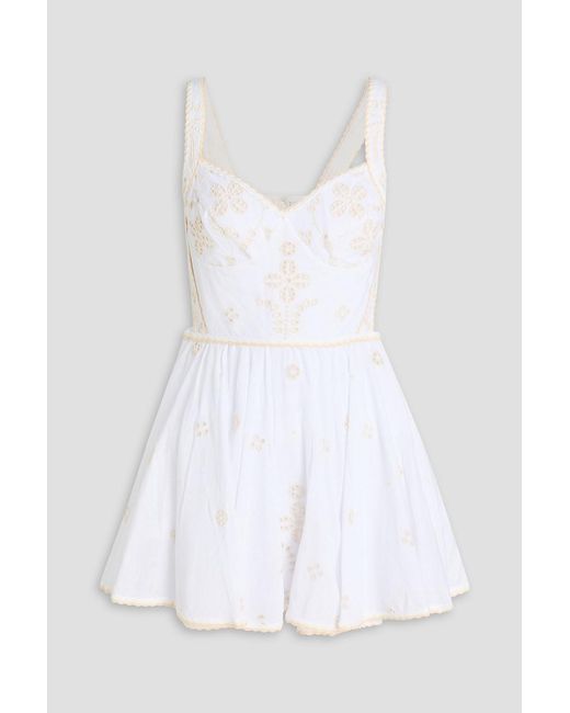 Charo Ruiz White Zinca Embroidered Cotton-Blend Mini Dress