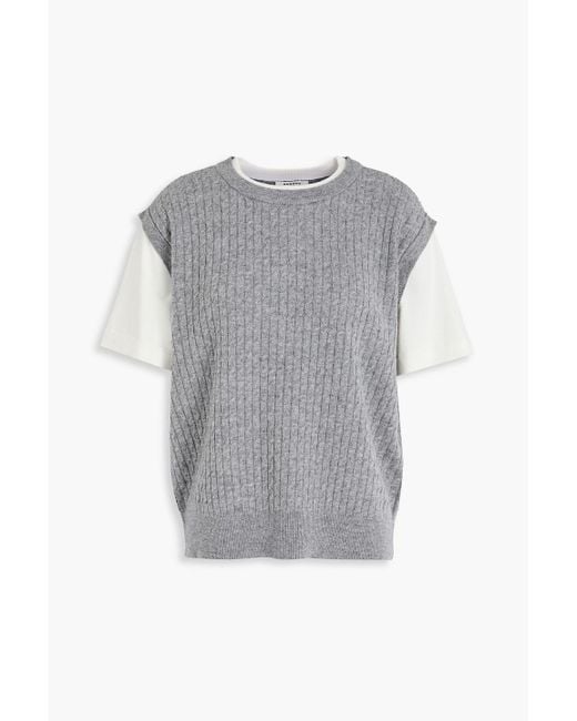 Sandro Gray Layered Cable-knit Wool And Cashmere-blend Top