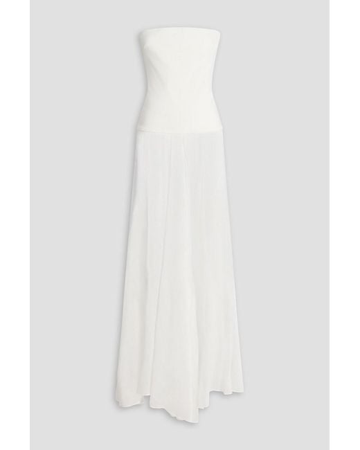 Esse Studios White Aire Strapless Stretch Knit-Paneled Linen And Silk-Blend Maxi Dress